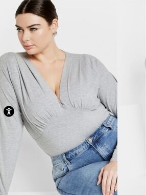 City Chic Amelila Pleat Bodysuit - light grey marle Size 3X/26 NWOT